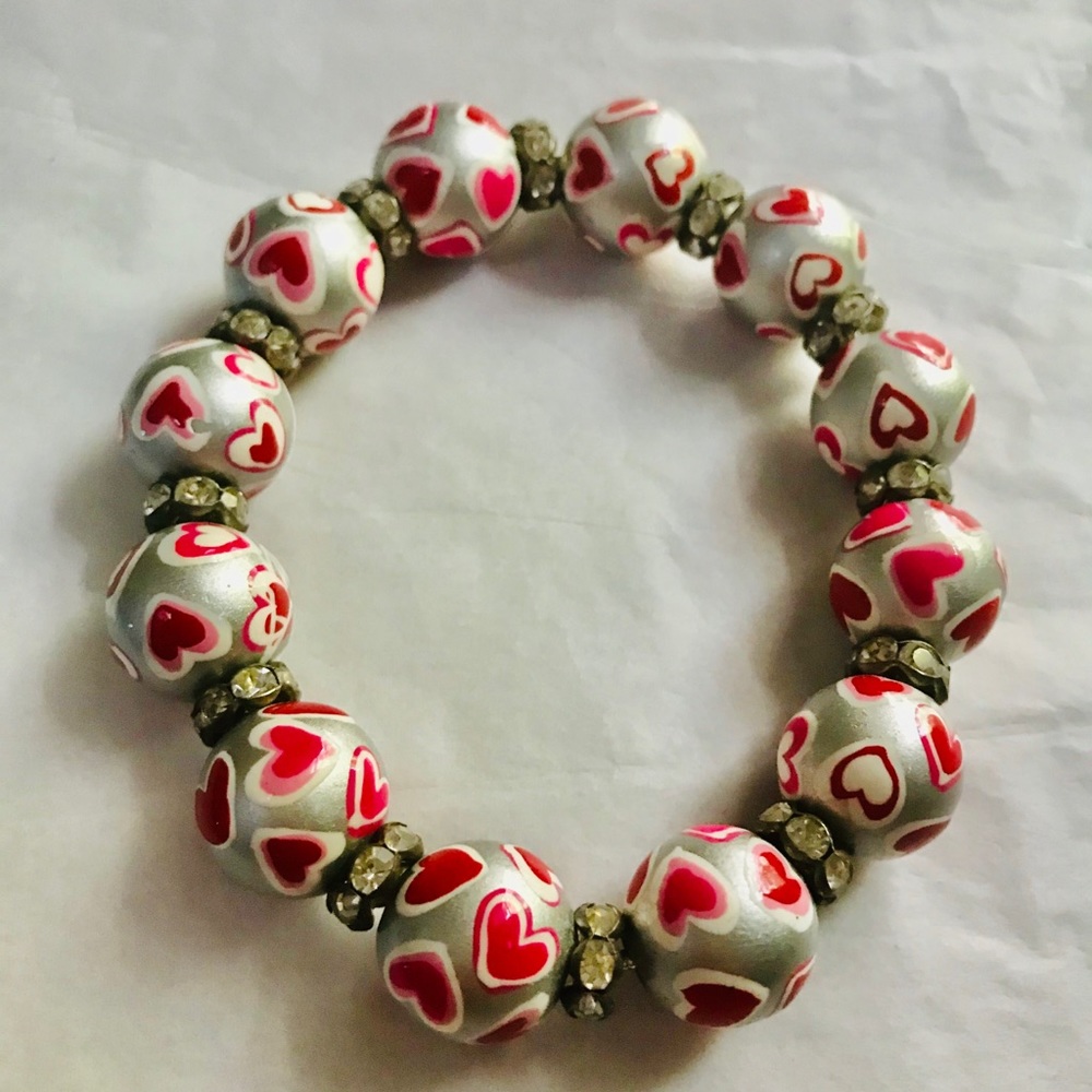 New with out tag Angela Moore Valentine red hearts & silver Bracelet $65